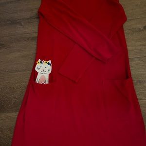 Hanna Andersson shirt dress size 12 with kitten around pocket.
